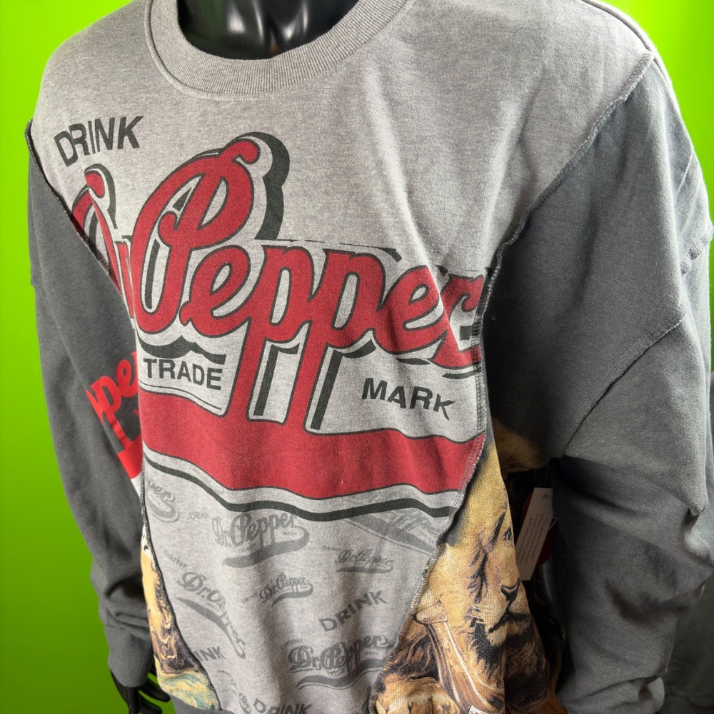 Dr Pepper Sweatshirt Mens 2XL Gray Colorblock Crewneck Fleece Pullover NWT